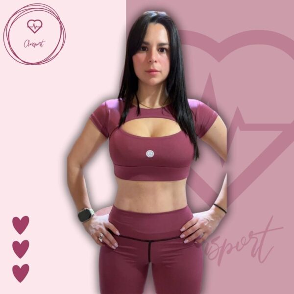 Set en leggins morado push up + crop top - Imagen 3