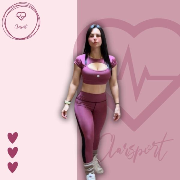 Set en leggins morado push up + crop top - Imagen 2