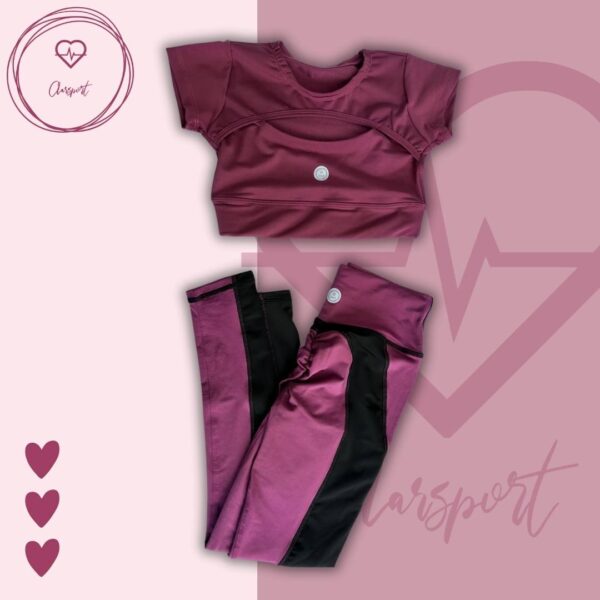 Set en leggins morado push up + crop top