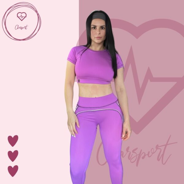 Set en leggins allana push up + top mangas morado - Imagen 2