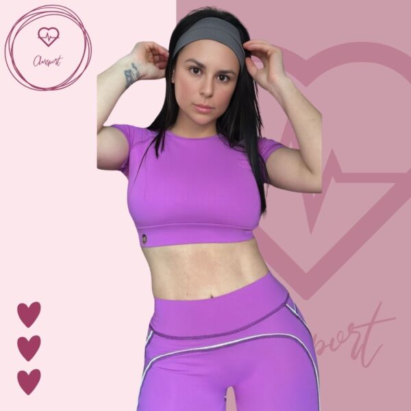 Set en leggins allana push up + top mangas morado - Imagen 3