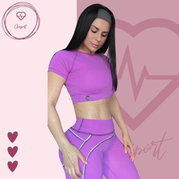 Set en leggins allana push up + top mangas morado - Imagen 4