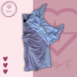 Set en Biker morado claro + top Tiffany blanco