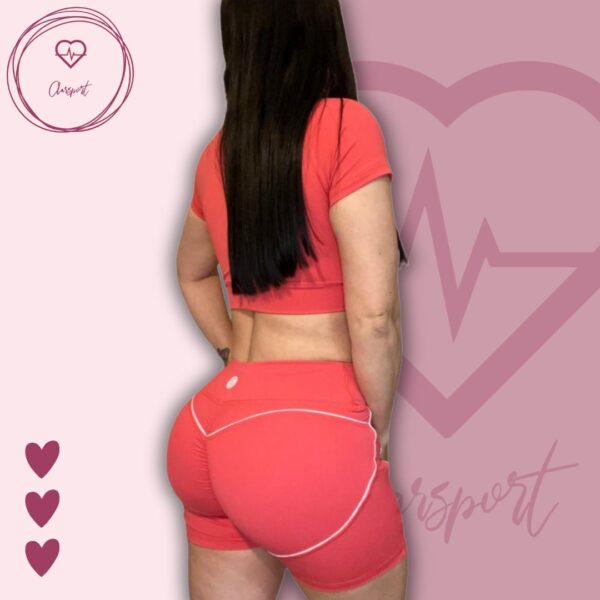 Set en short allana push up + top mangas rosa fresa